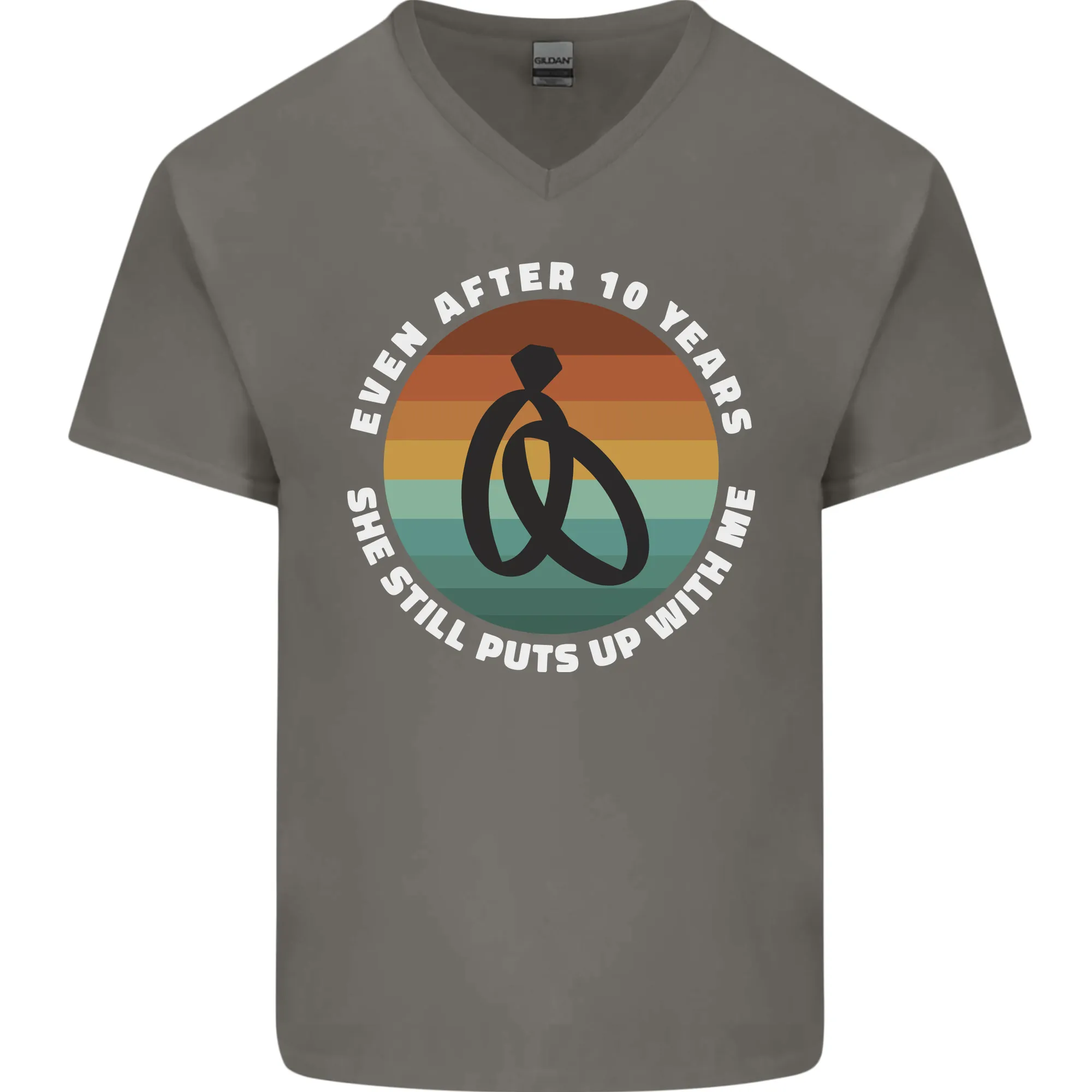 10 Year Wedding Anniversary 10th Marriage Mens V-Neck Cotton T-Shirt
