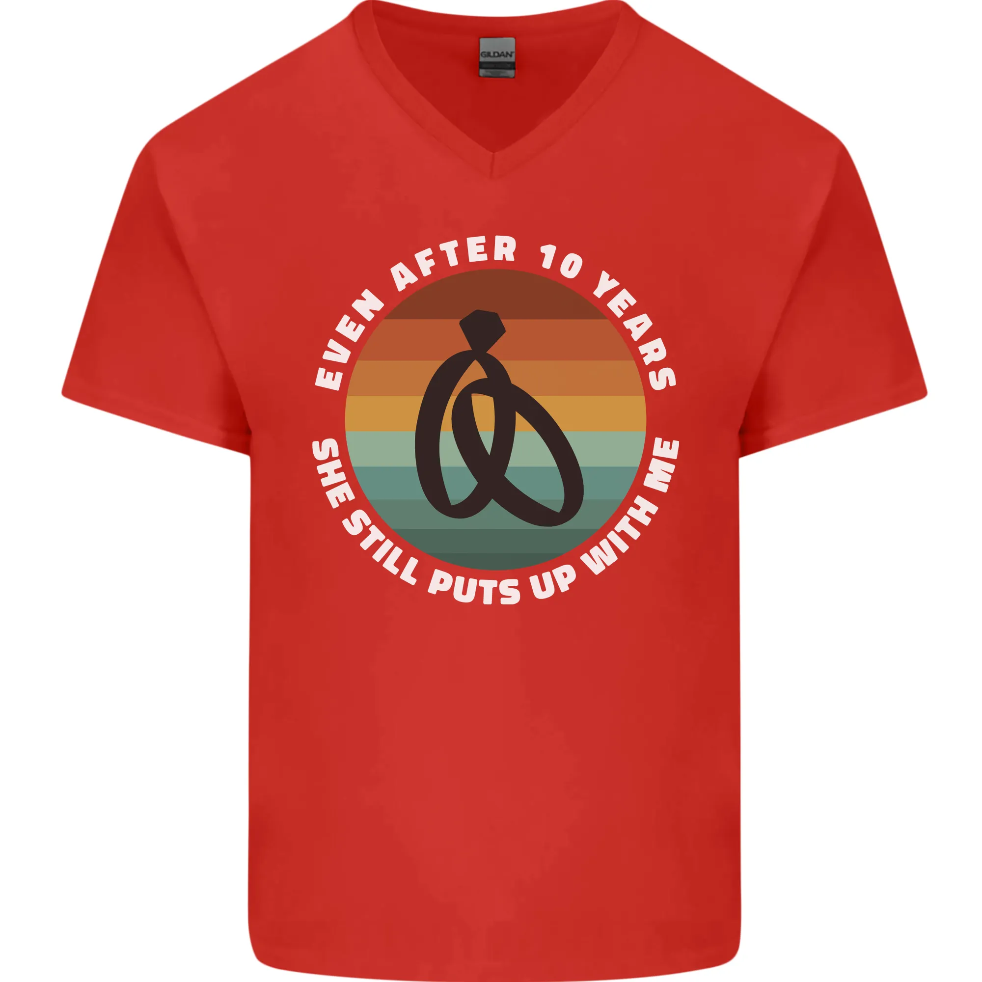 10 Year Wedding Anniversary 10th Marriage Mens V-Neck Cotton T-Shirt