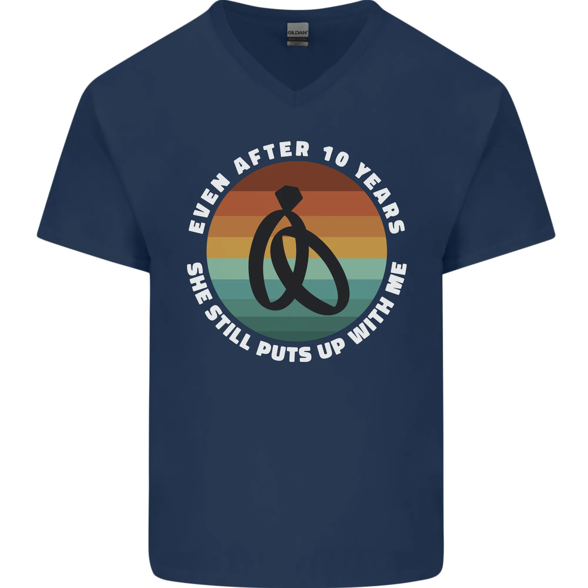 10 Year Wedding Anniversary 10th Marriage Mens V-Neck Cotton T-Shirt