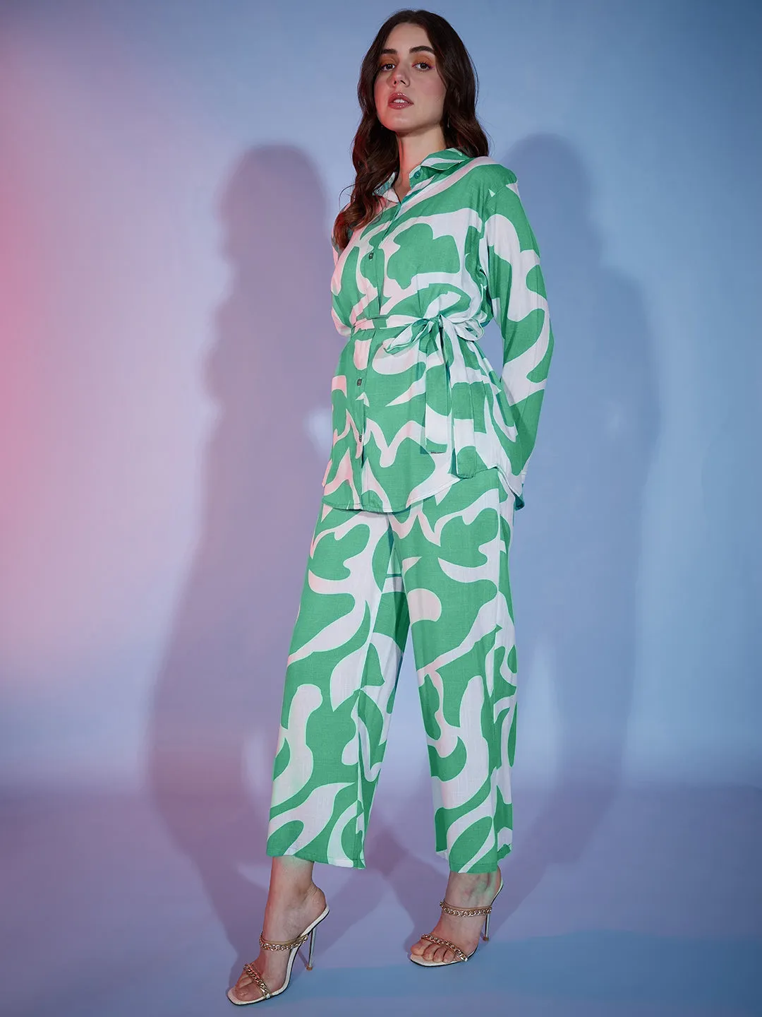Abstract Print Rayon Women's 2 Piece Dress | Shirt Palazzo Set |Co-Ord Set-3330