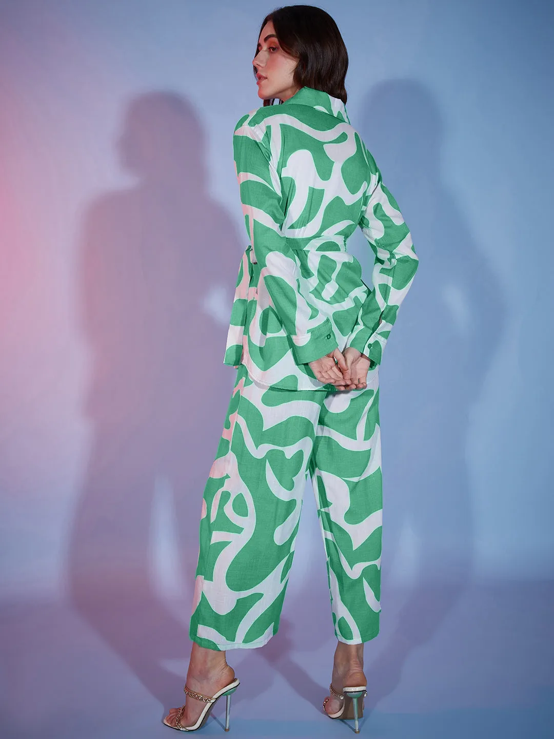 Abstract Print Rayon Women's 2 Piece Dress | Shirt Palazzo Set |Co-Ord Set-3330