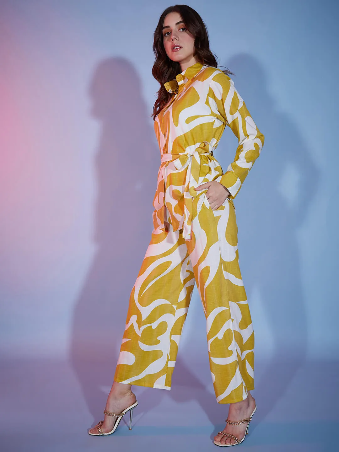 Abstract Print Rayon Women's 2 Piece Dress | Shirt Palazzo Set |Co-Ord Set-3330