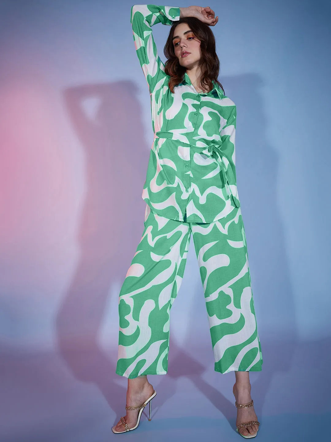 Abstract Print Rayon Women's 2 Piece Dress | Shirt Palazzo Set |Co-Ord Set-3330