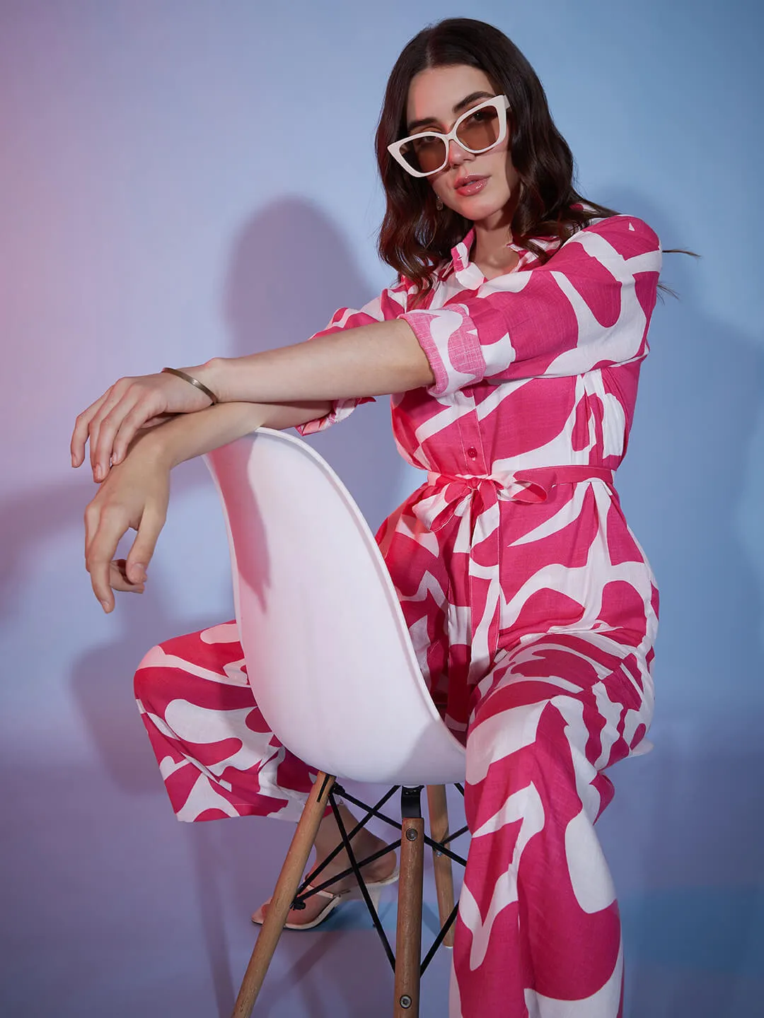 Abstract Print Rayon Women's 2 Piece Dress | Shirt Palazzo Set |Co-Ord Set-3330