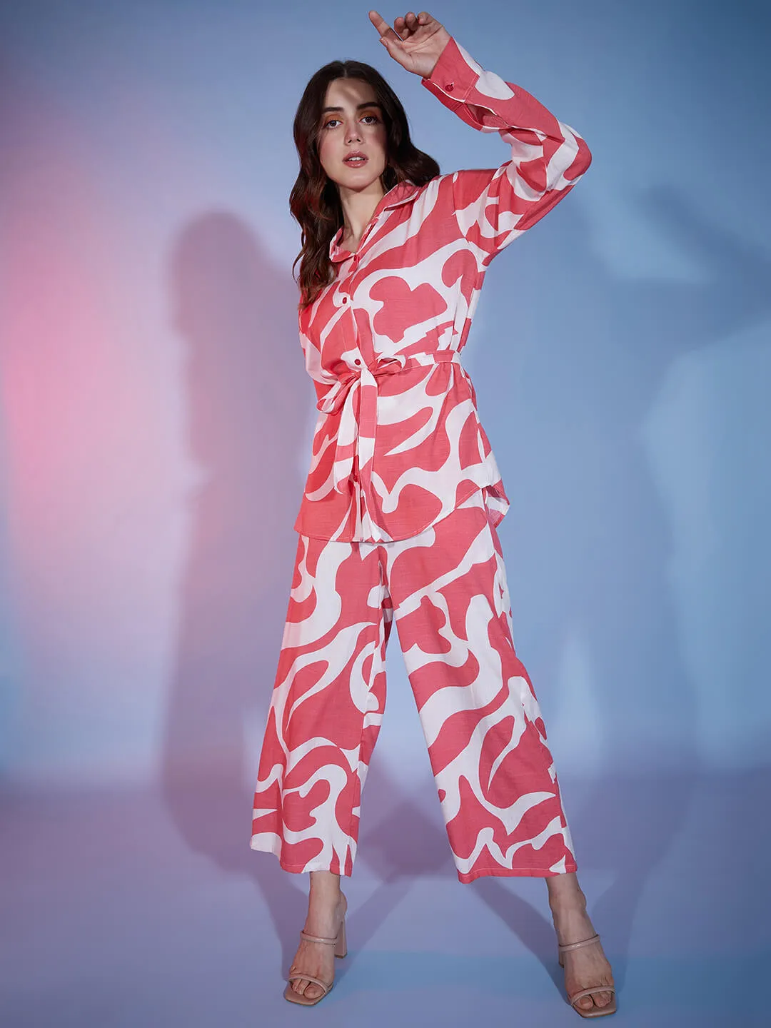 Abstract Print Rayon Women's 2 Piece Dress | Shirt Palazzo Set |Co-Ord Set-3330