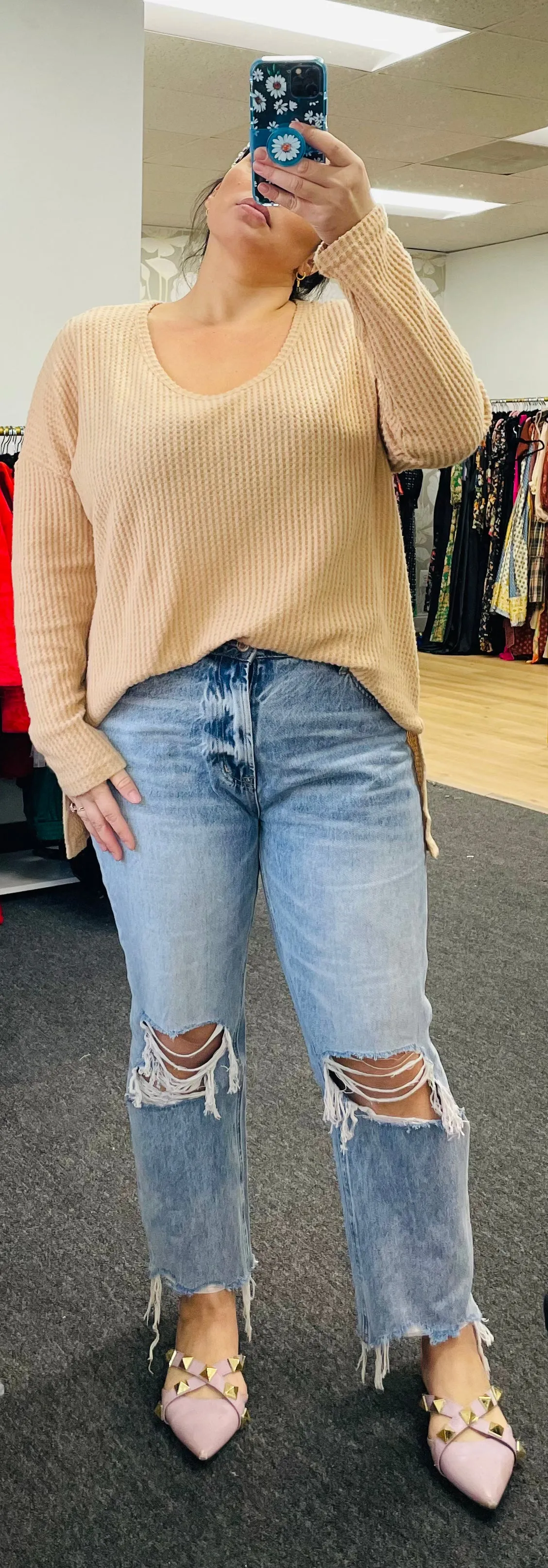 Almond Latte Oversized Pullover Waffle Tee