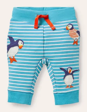 Appliqué Jersey Trousers-Ivory/Aqua Puffins