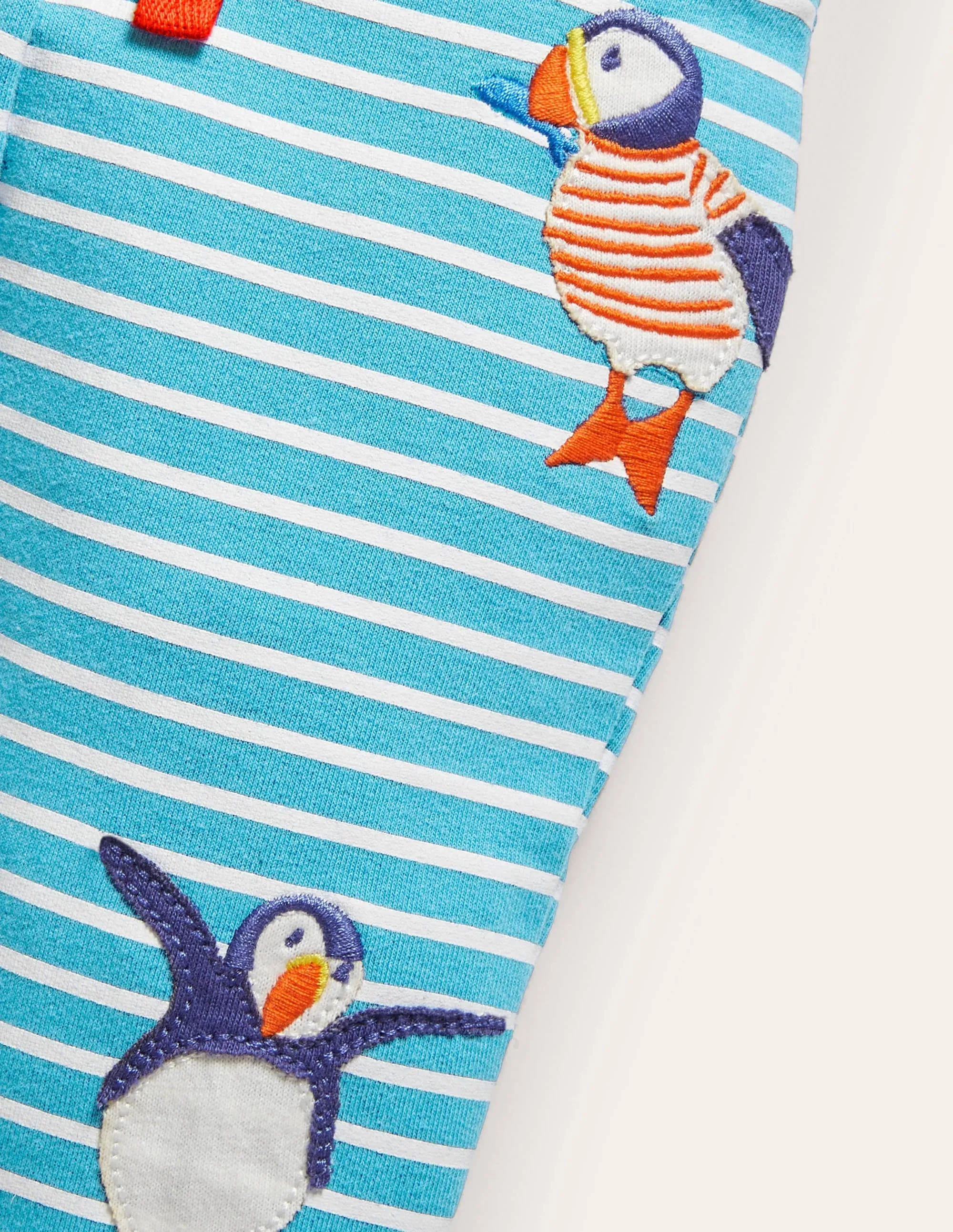 Appliqué Jersey Trousers-Ivory/Aqua Puffins