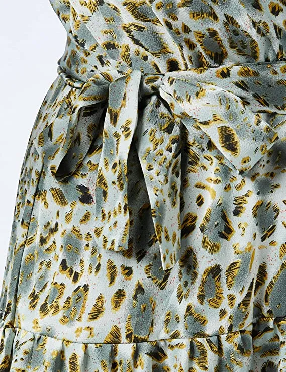 Black Boho Print Maxi Dress Ruffle Long Sleeve Wrap V Neck Casual A Line Flowy Party Long Dress with Belt - Find