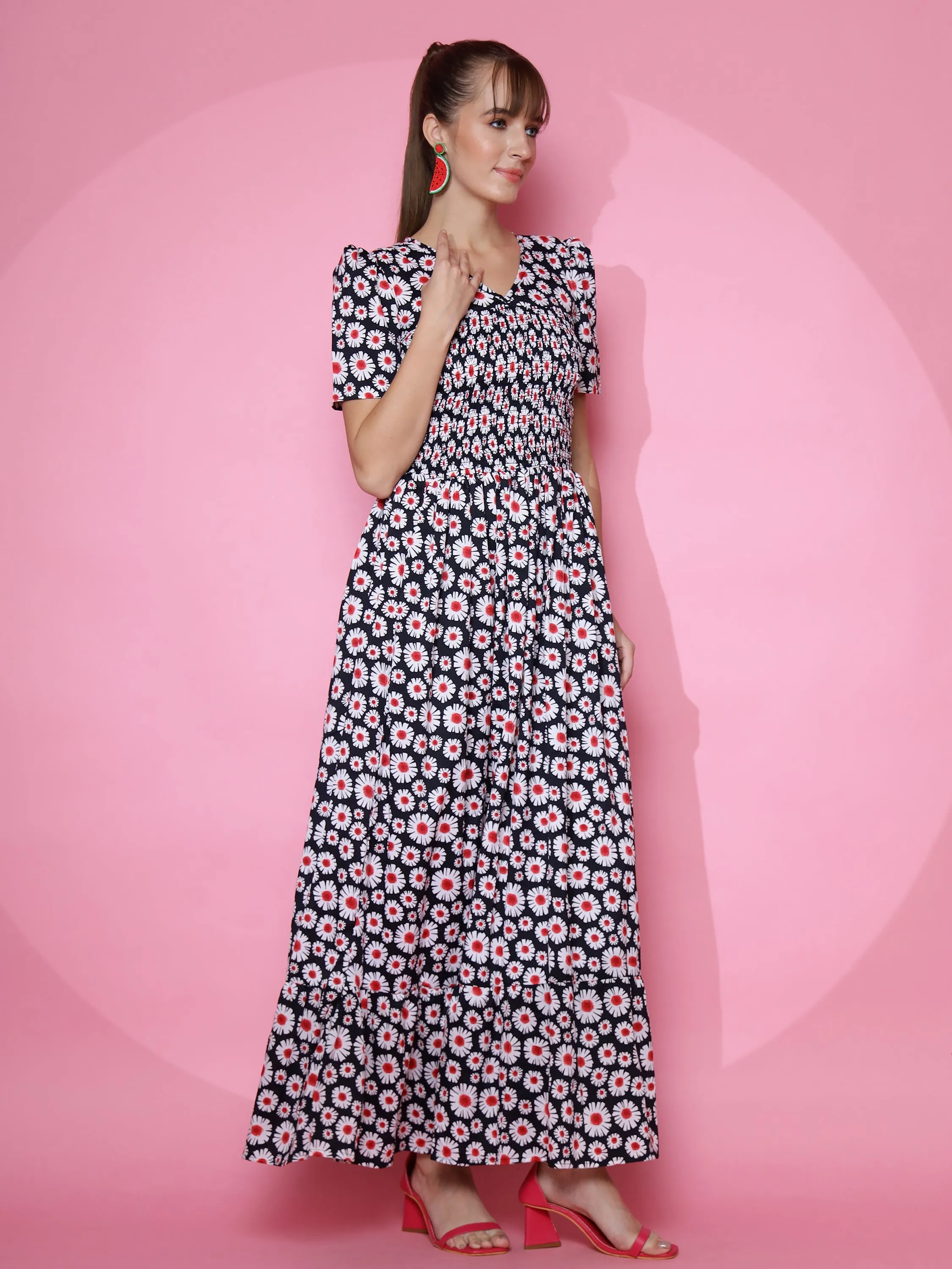 Black Floral V-Neck Maxi Dress
