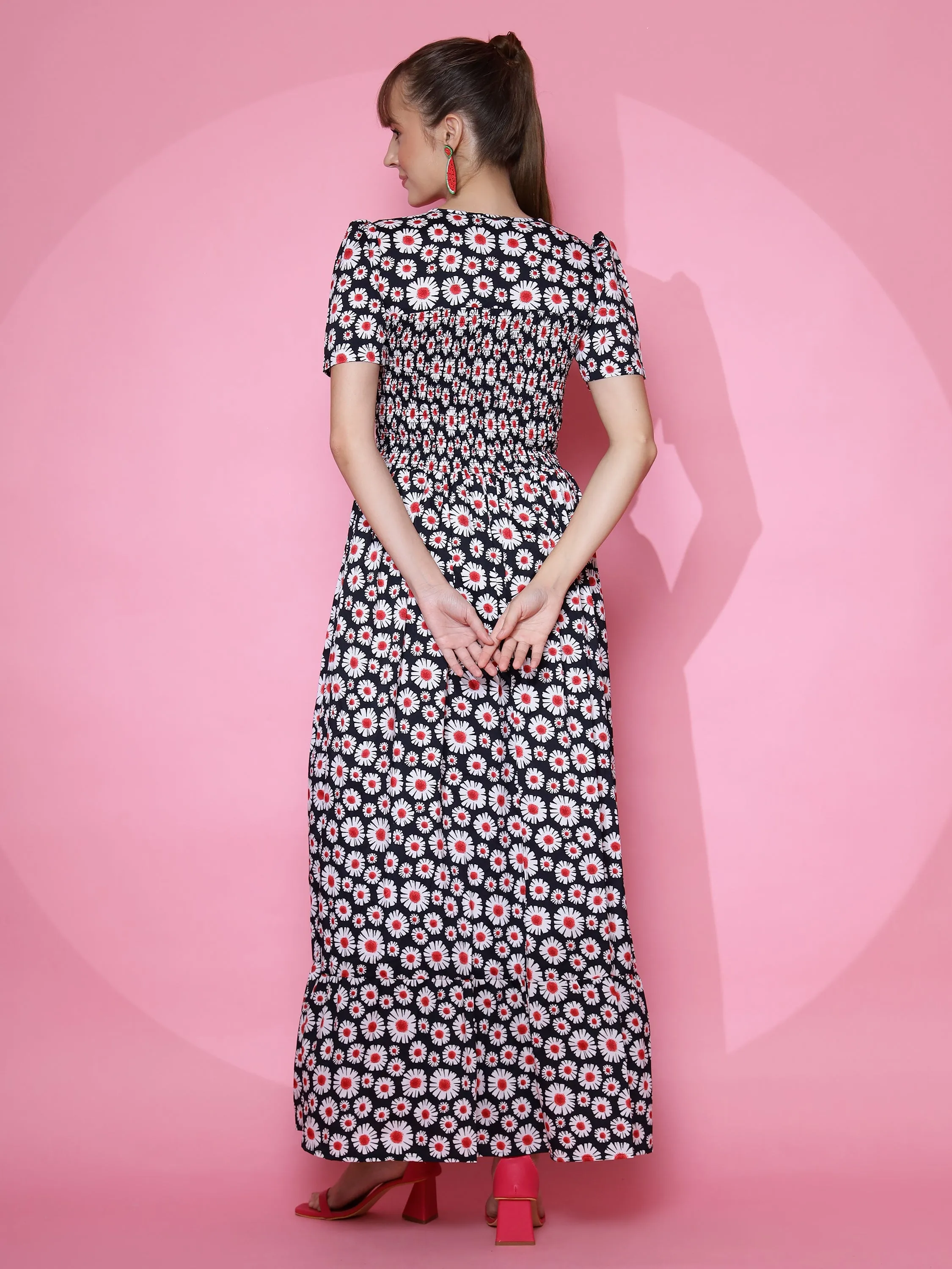 Black Floral V-Neck Maxi Dress
