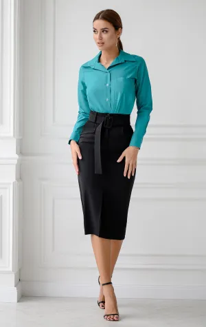 Black High Waist Belted Mini Skirt