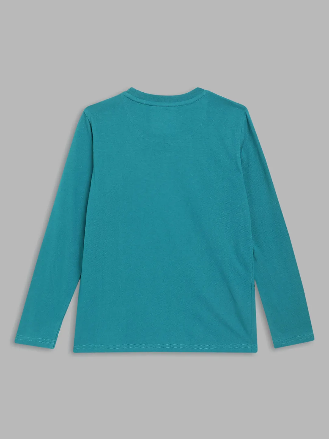 Blue Giraffe Boys Teal Printed Round Neck Full Sleeves T-Shirt