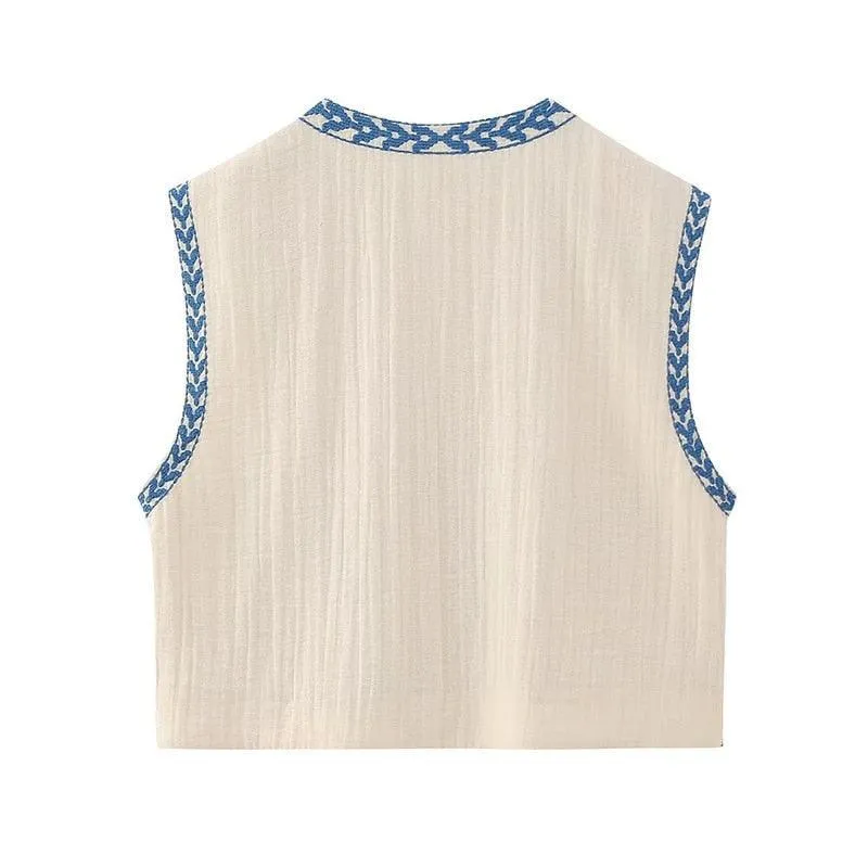 Camille Embroidered Vest - Blue