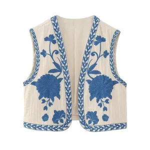 Camille Embroidered Vest - Blue