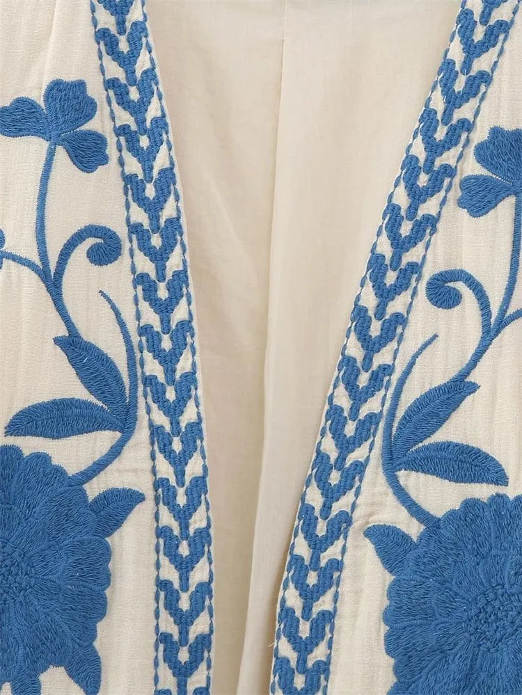 Camille Embroidered Vest - Blue
