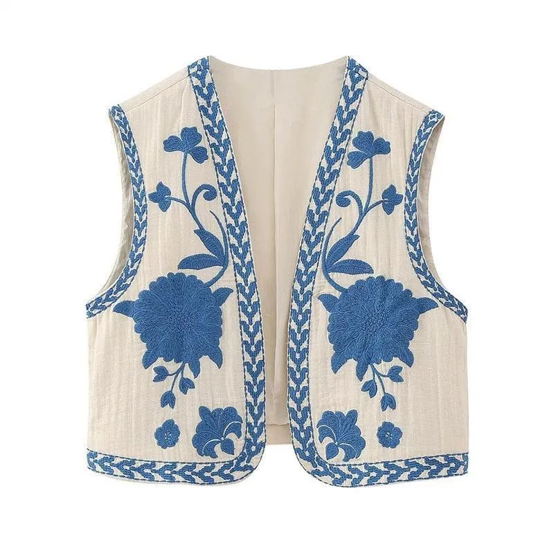 Camille Embroidered Vest - Blue