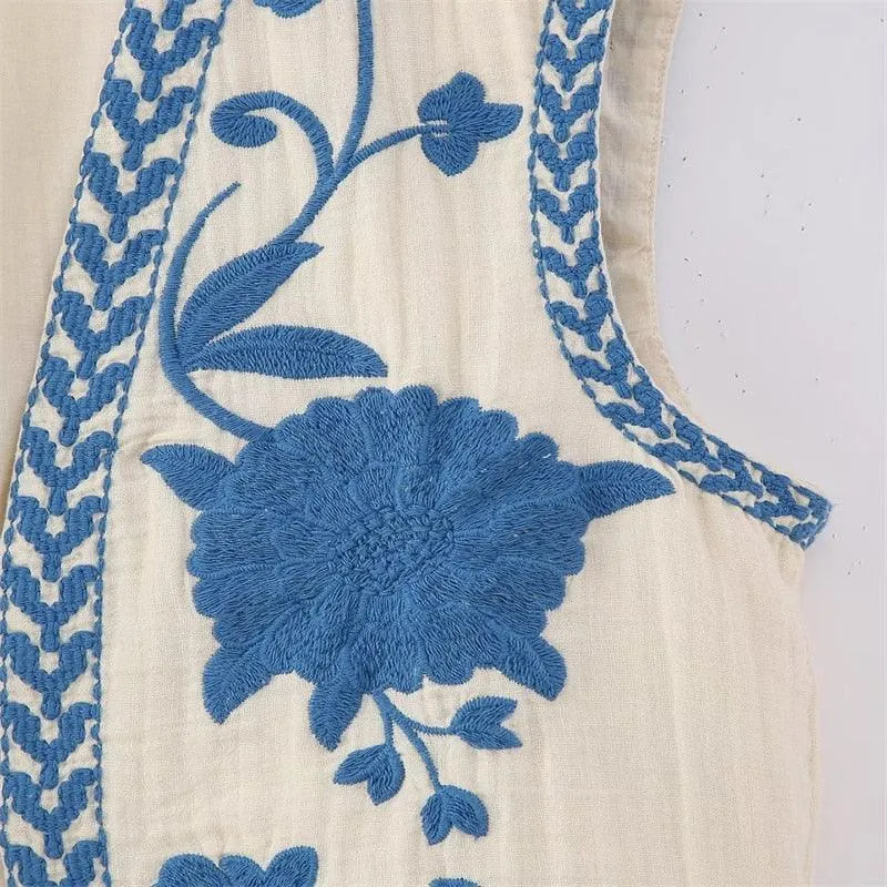 Camille Embroidered Vest - Blue
