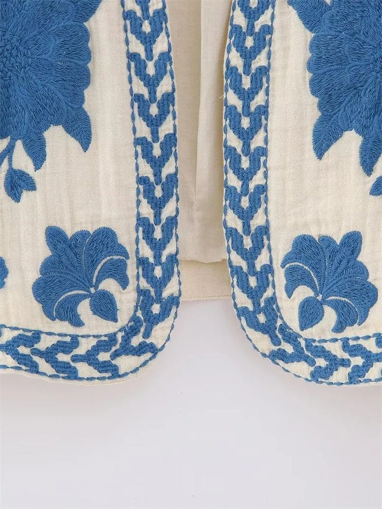 Camille Embroidered Vest - Blue