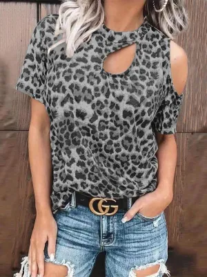 Casual Leopard Print T-Shirt with Cutout Detail