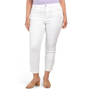 CECE Women's Plus 5 Pocket Pearls Embellished Cropped Skinny Jeans
