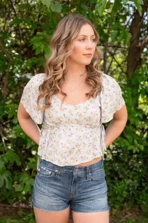 Clearance - Floral Crop Blouse W/ Side Tie Detail