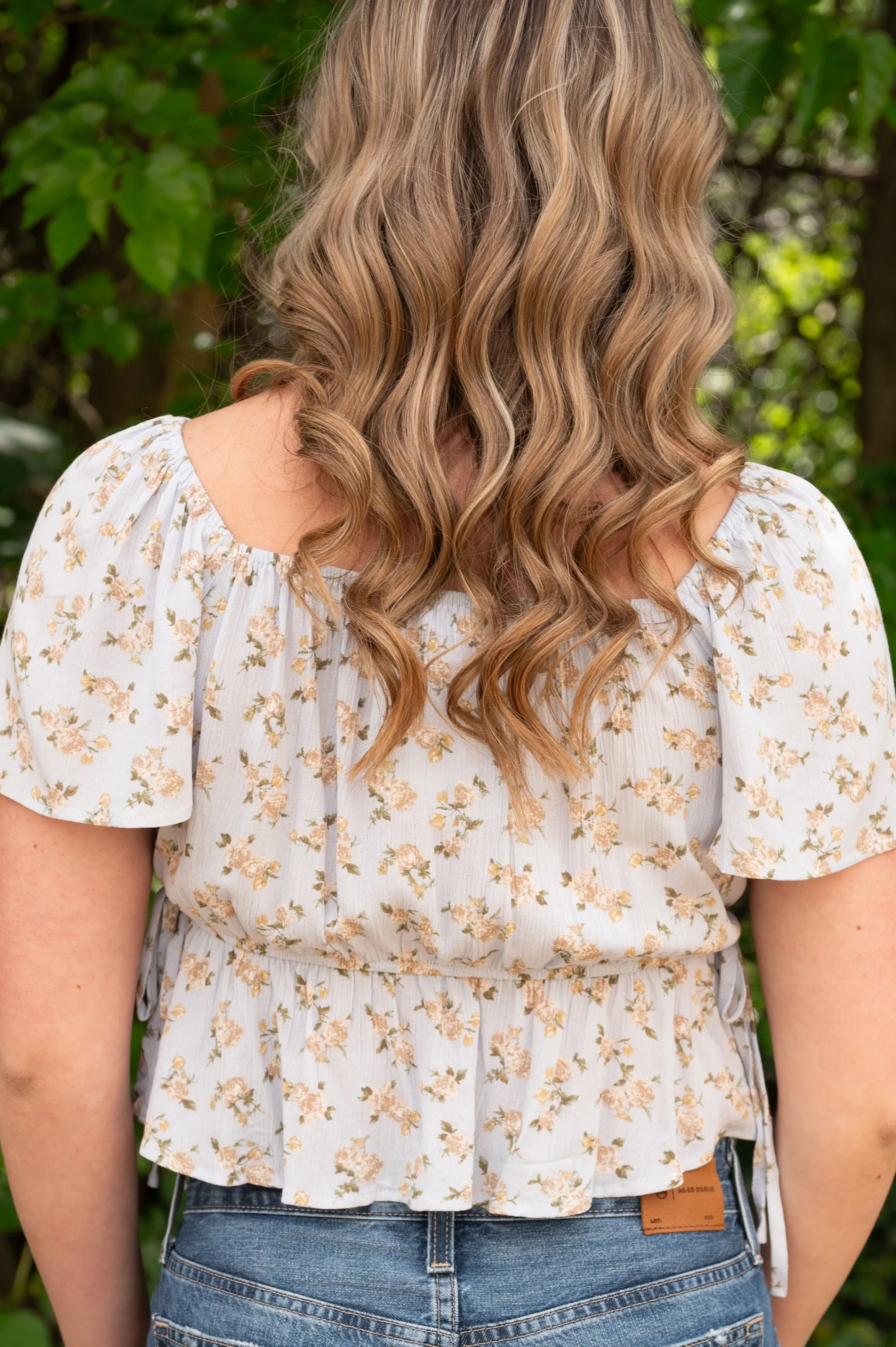 Clearance - Floral Crop Blouse W/ Side Tie Detail
