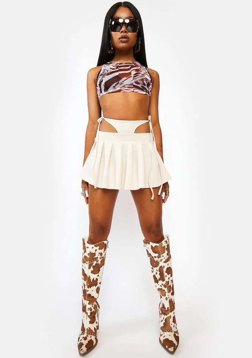 Cream 90s Trick Pleated Mini Skirt