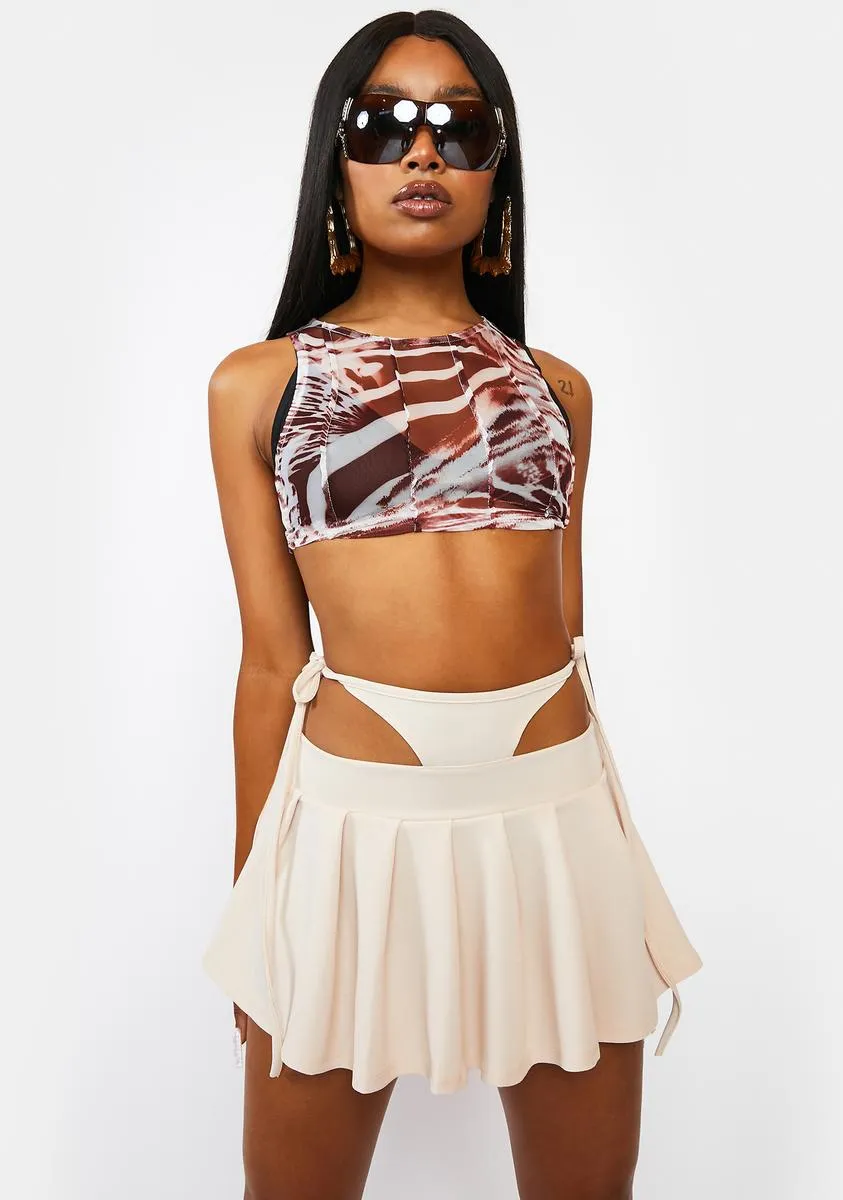 Cream 90s Trick Pleated Mini Skirt