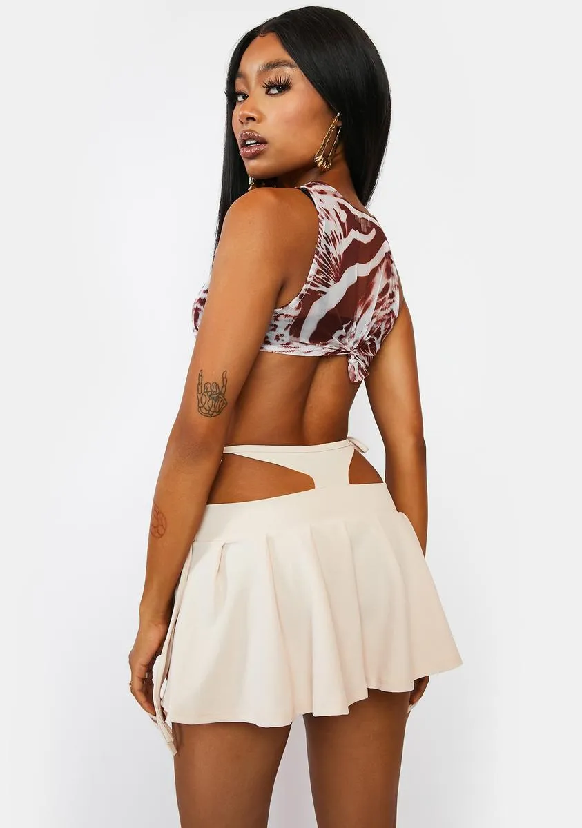 Cream 90s Trick Pleated Mini Skirt