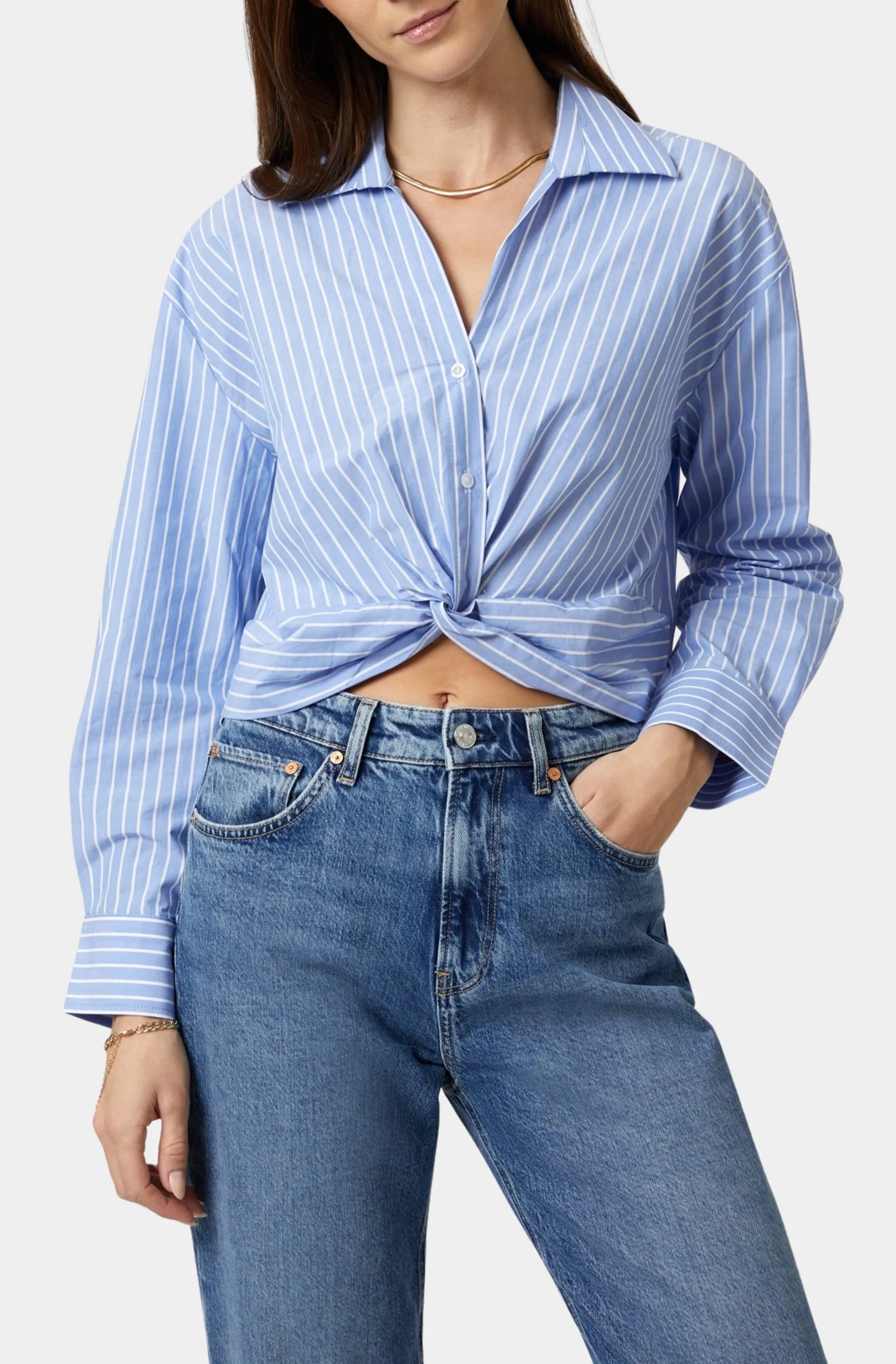 Crop Stripe Woven Shirt