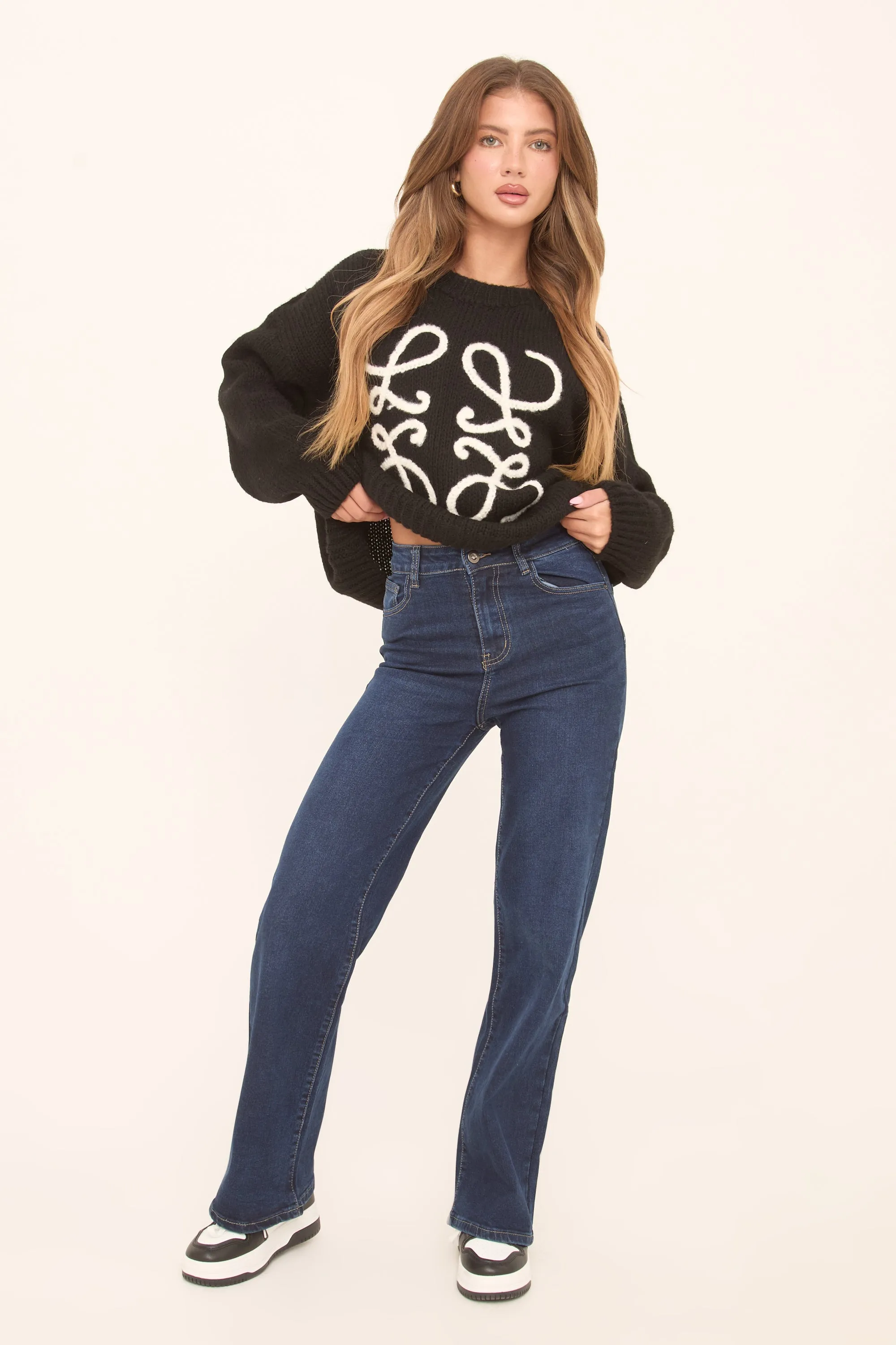 Dark Blue Stretch Straight Leg Denim Jeans - Lajoy
