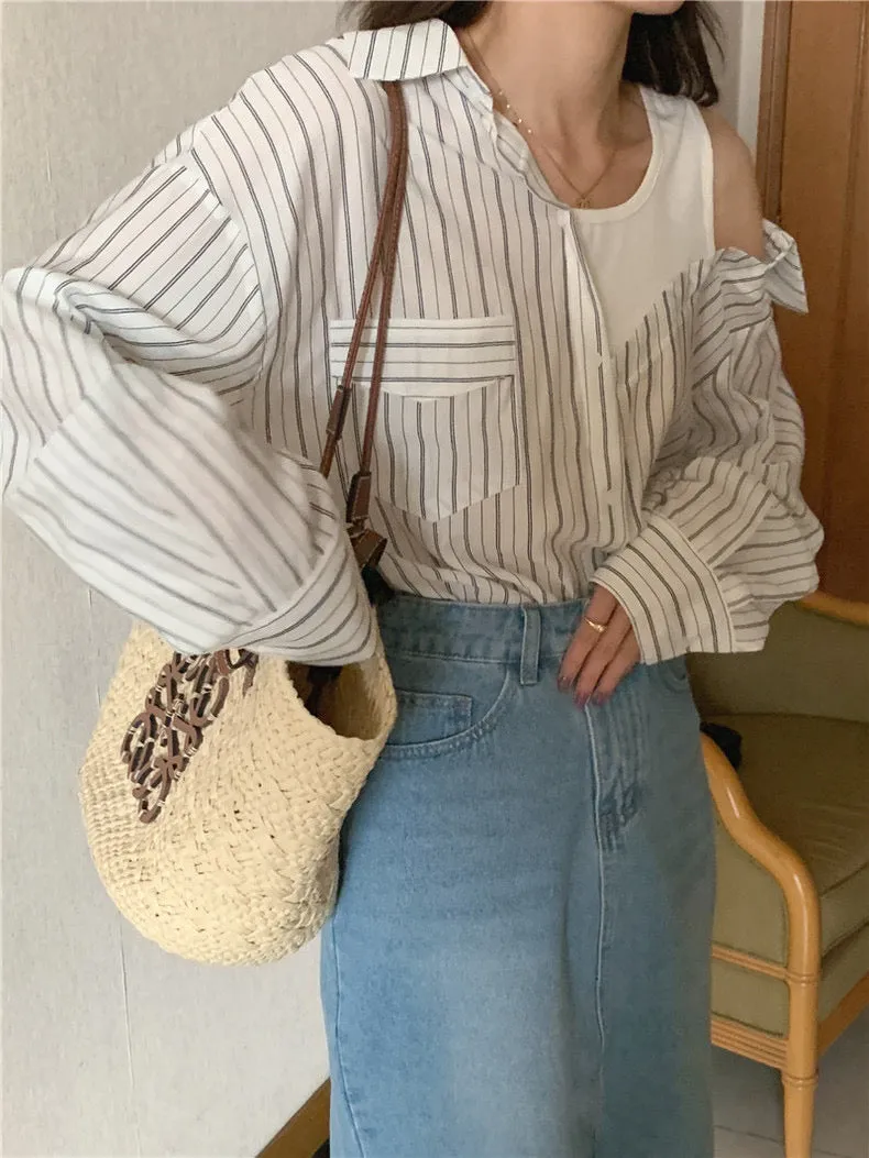 Designer Asymmetric Drop Shoulder Striped Shirt