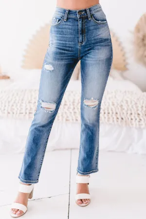 Devin High Rise Straight Leg Sneak Peek Jeans (Medium Dark)