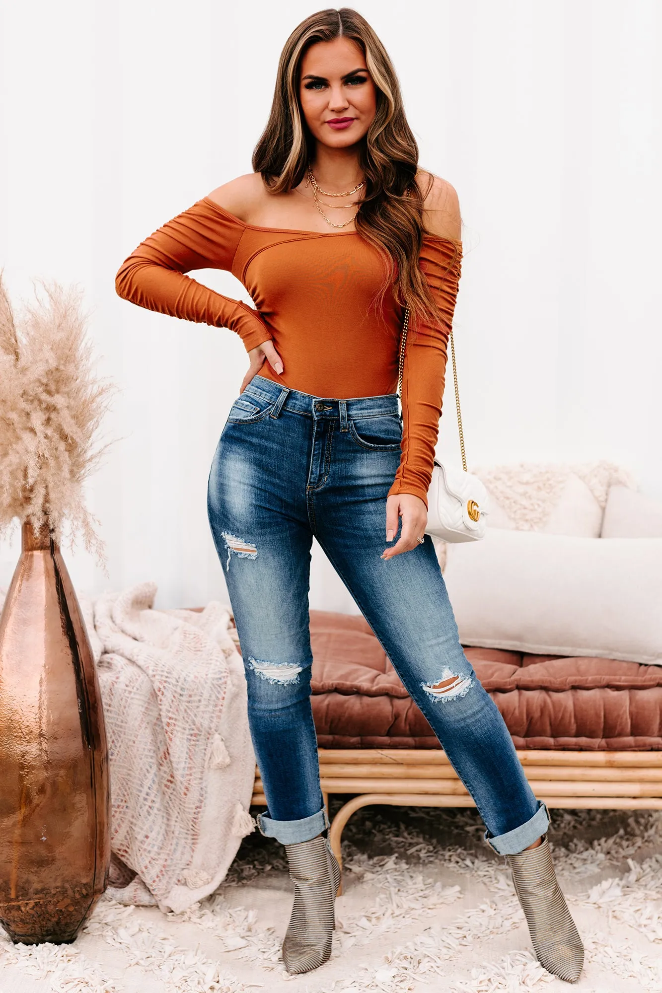 Devin High Rise Straight Leg Sneak Peek Jeans (Medium Dark)