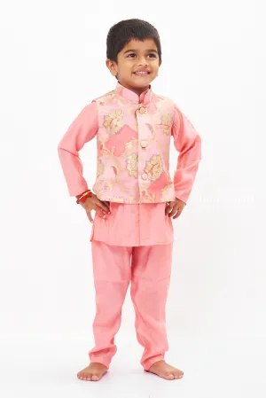 Enchanted Blossom Boys Pink Kurta with Floral Jacket Set