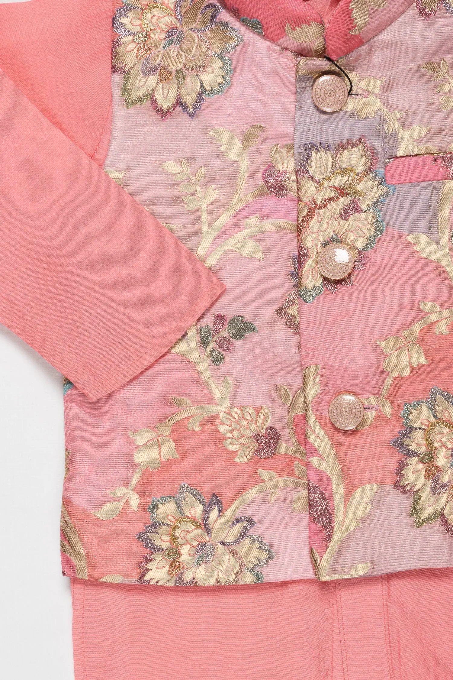 Enchanted Blossom Boys Pink Kurta with Floral Jacket Set