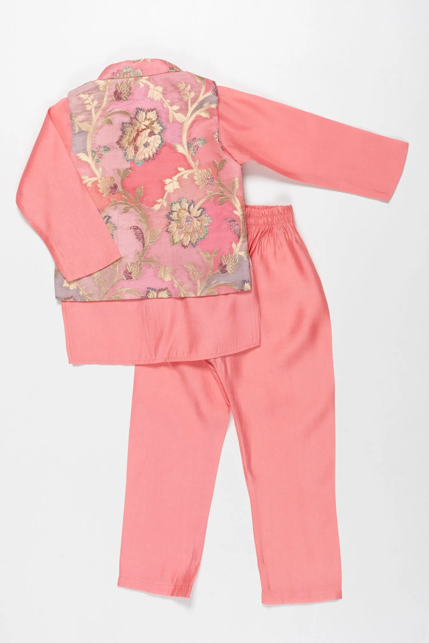 Enchanted Blossom Boys Pink Kurta with Floral Jacket Set