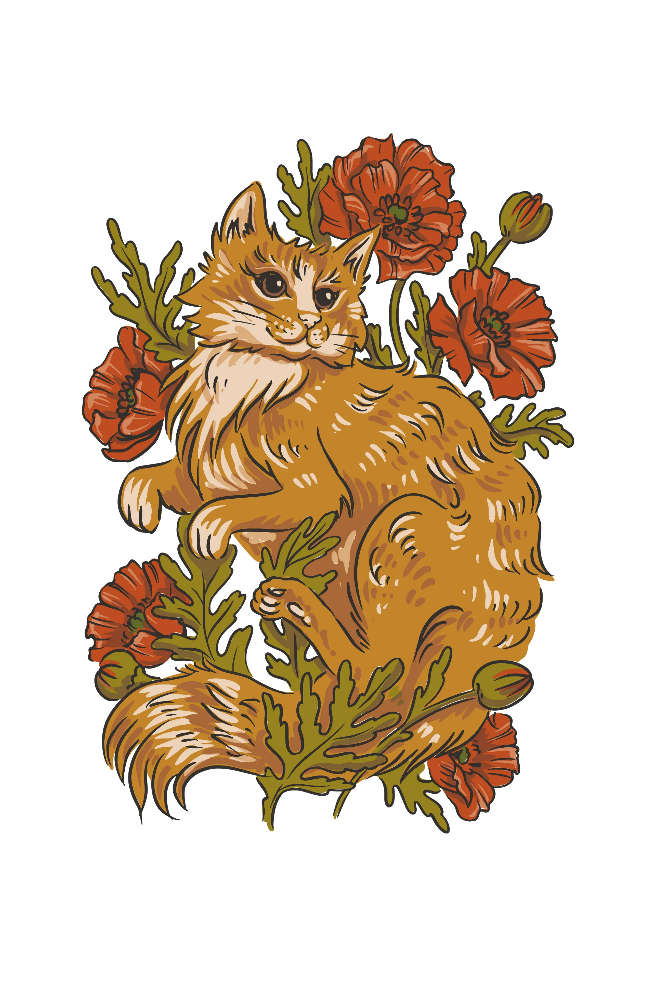 Floral Cat Printed T-shirt for women