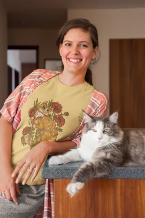 Floral Cat Printed T-shirt for women