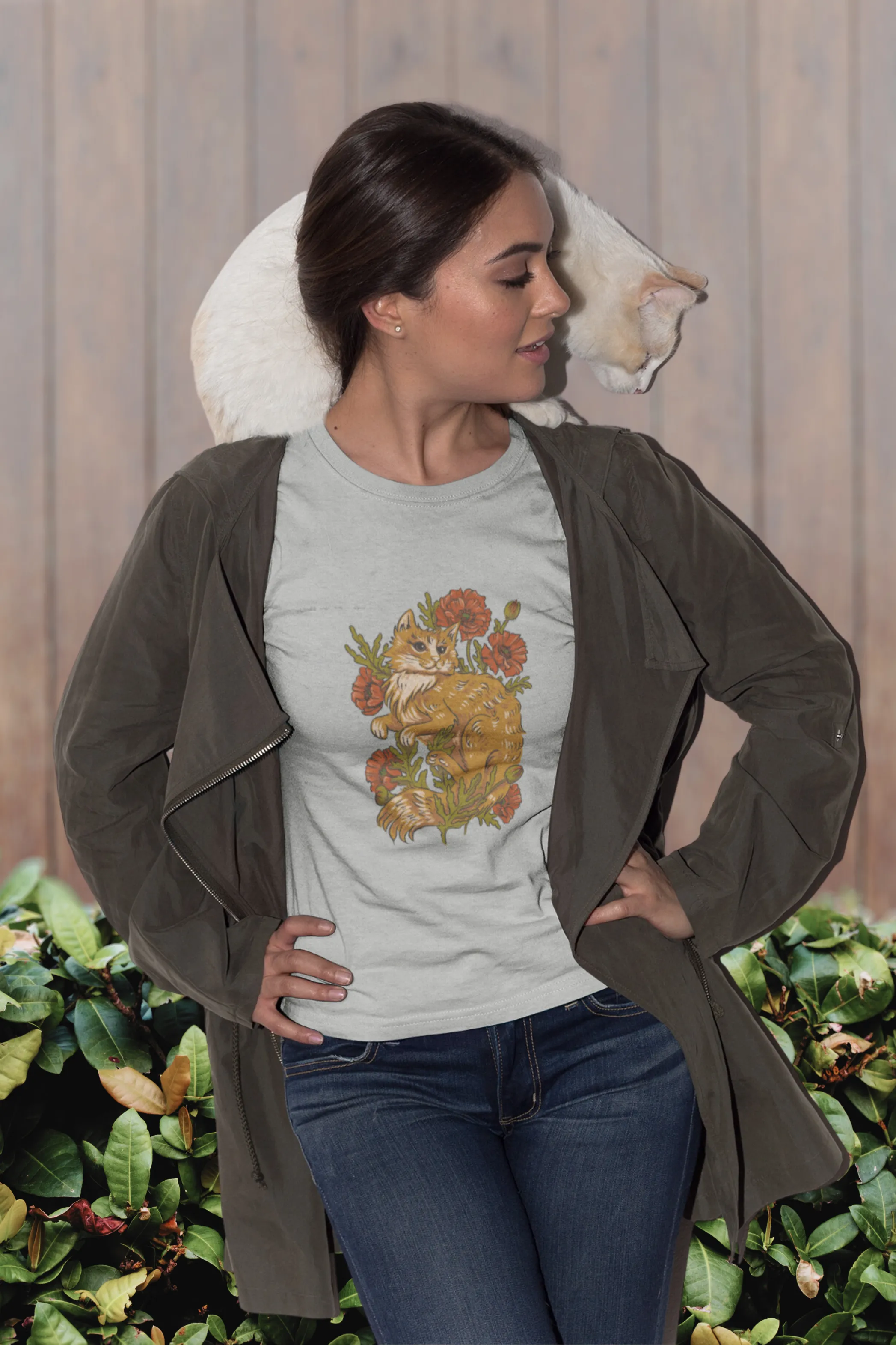 Floral Cat Printed T-shirt for women