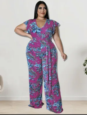 Flower Print Jumpsuit with Belt