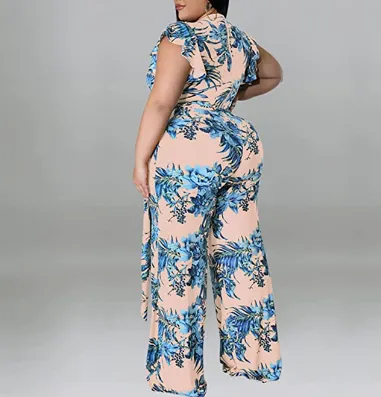 Flower Print Jumpsuit with Belt