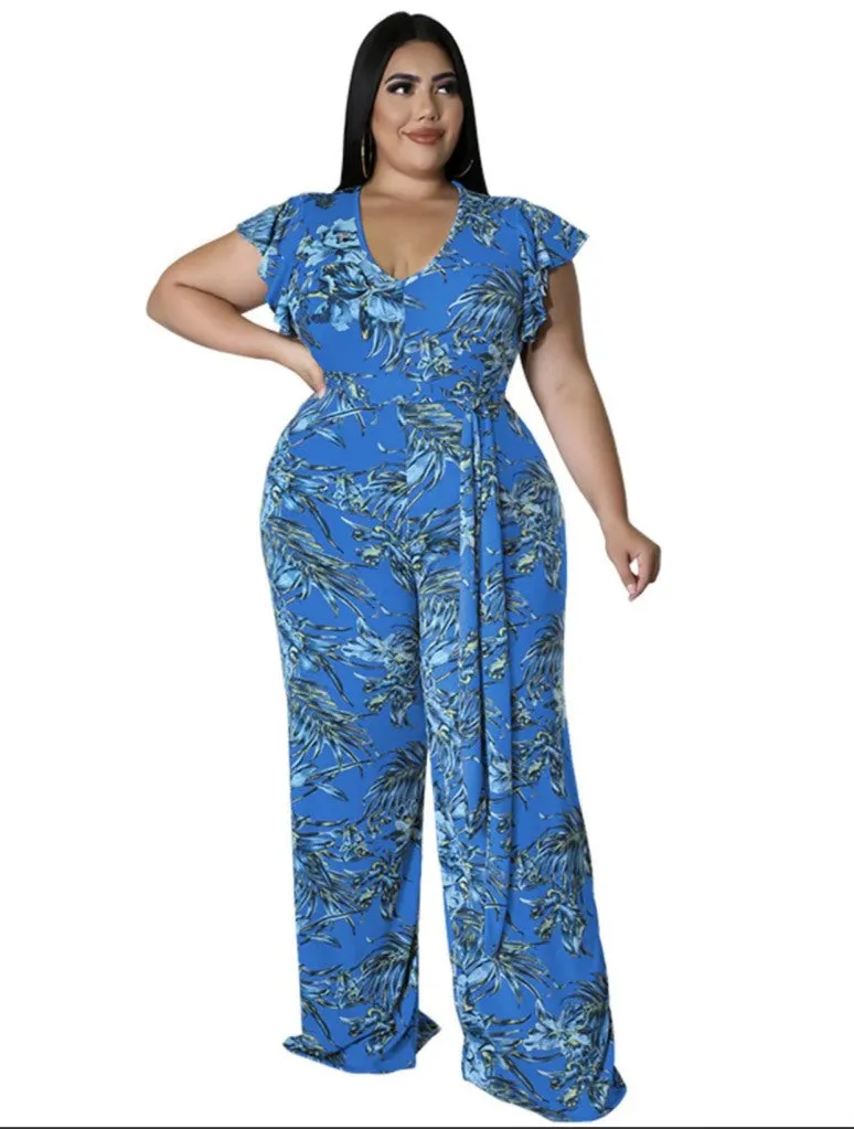 Flower Print Jumpsuit with Belt