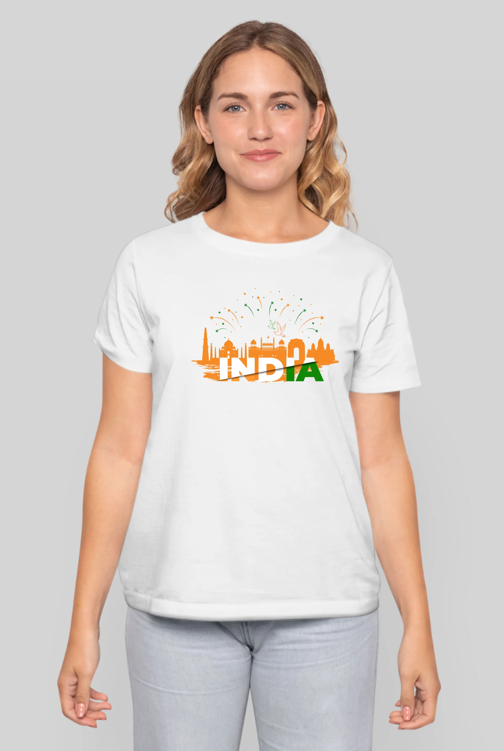 India Monument Tribute White Printed T-shirt for women
