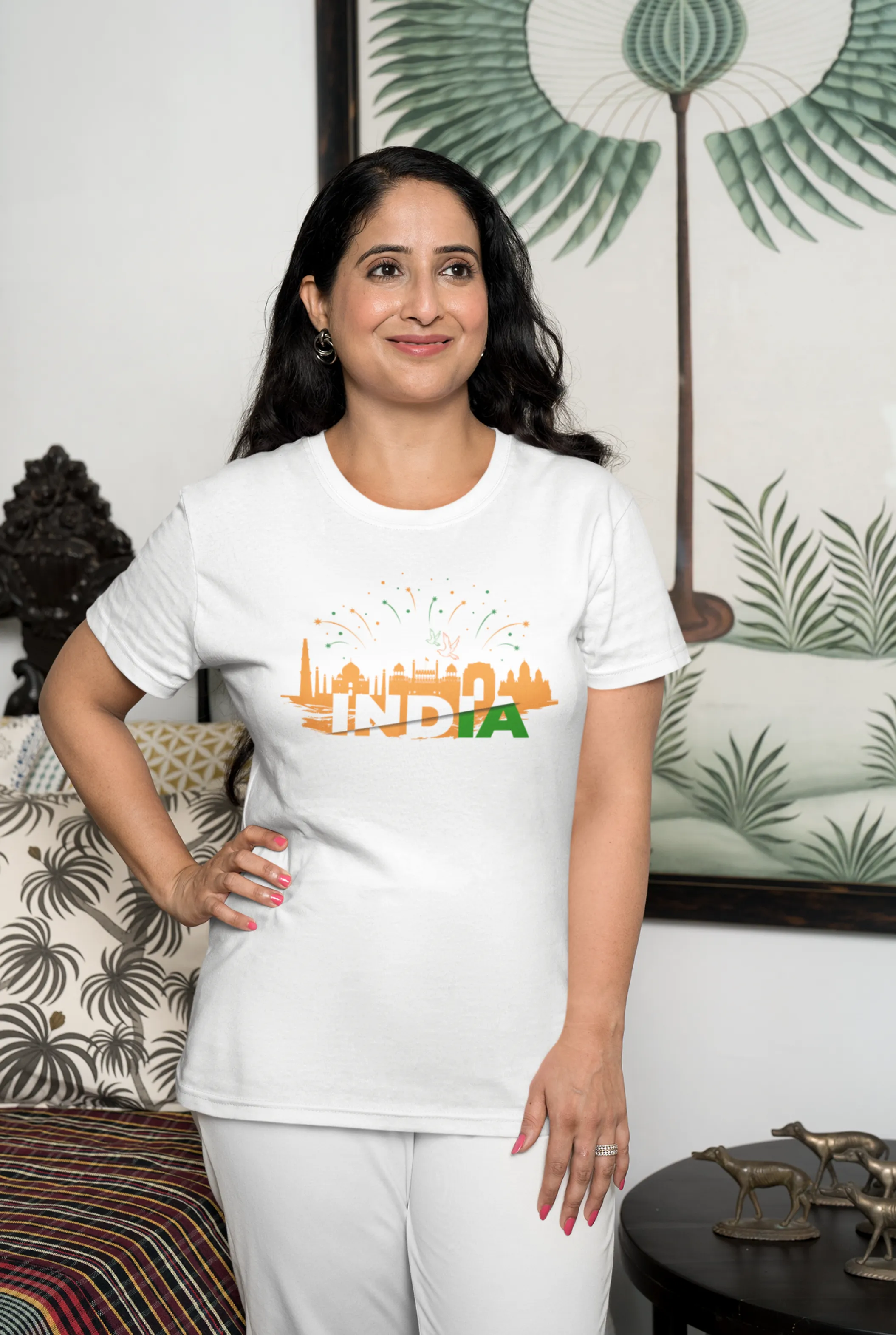India Monument Tribute White Printed T-shirt for women