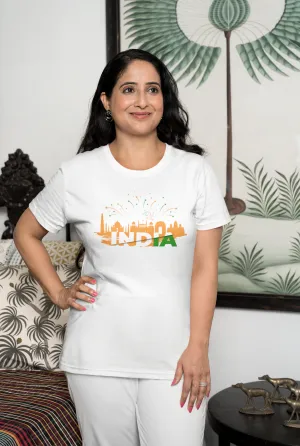 India Monument Tribute White Printed T-shirt for women