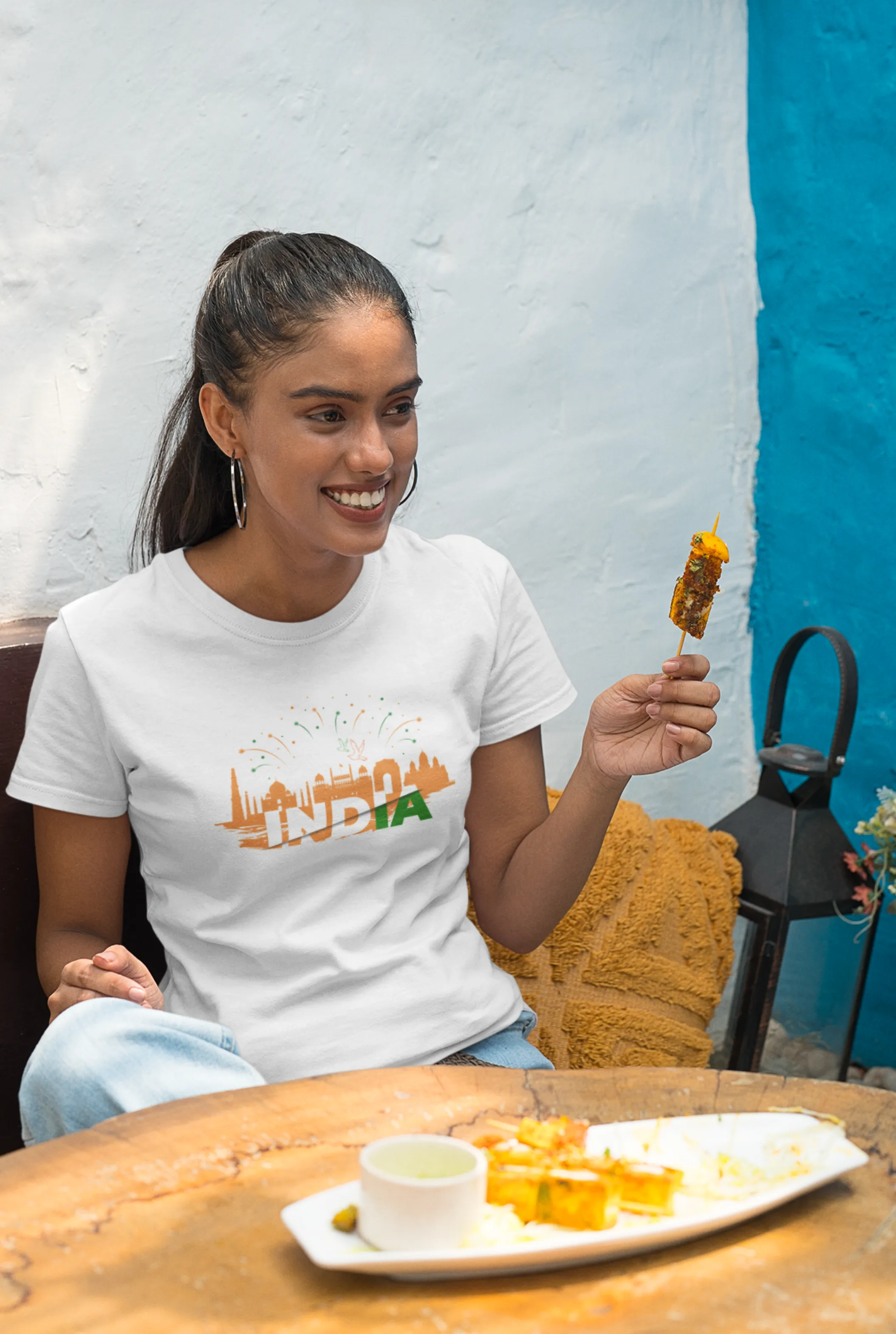 India Monument Tribute White Printed T-shirt for women