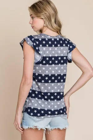 Ivyshape | Bombom Striped Round Neck Cap Sleeve T-Shirt
