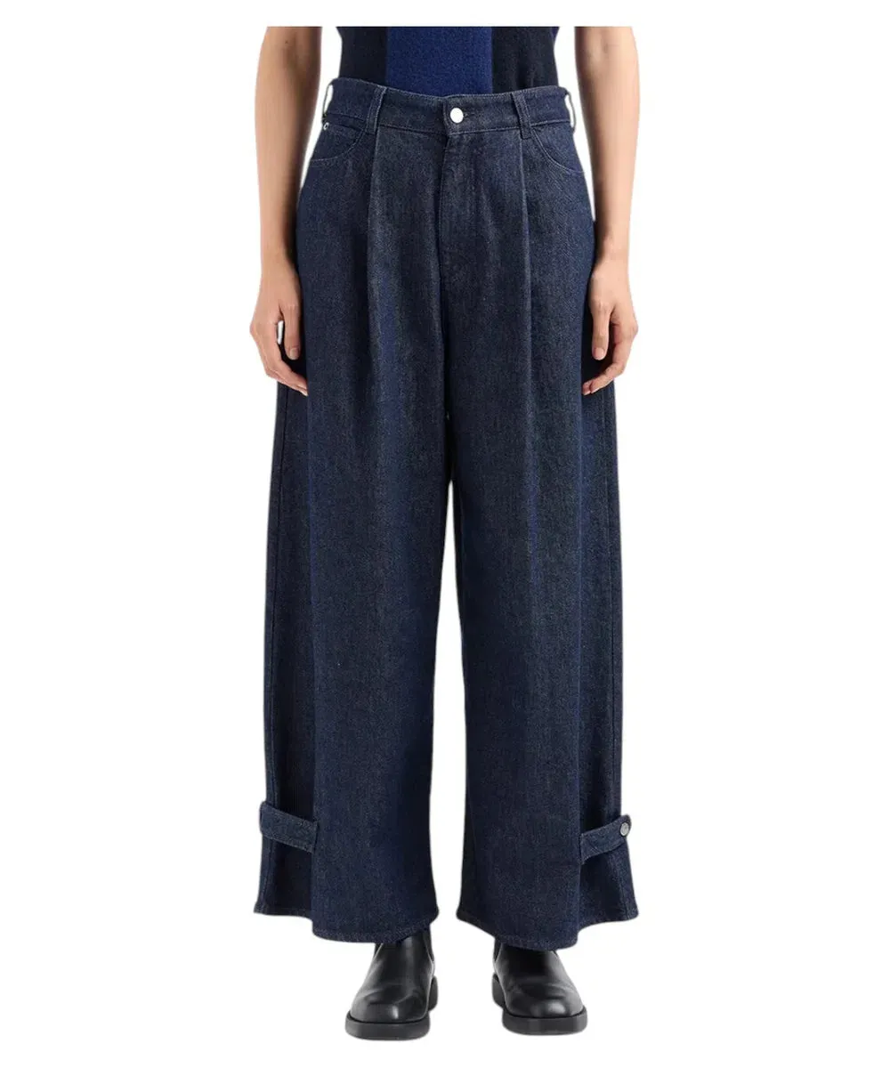 Jeans a vita alta con gamba ampia e pinces in denim rinse Icon